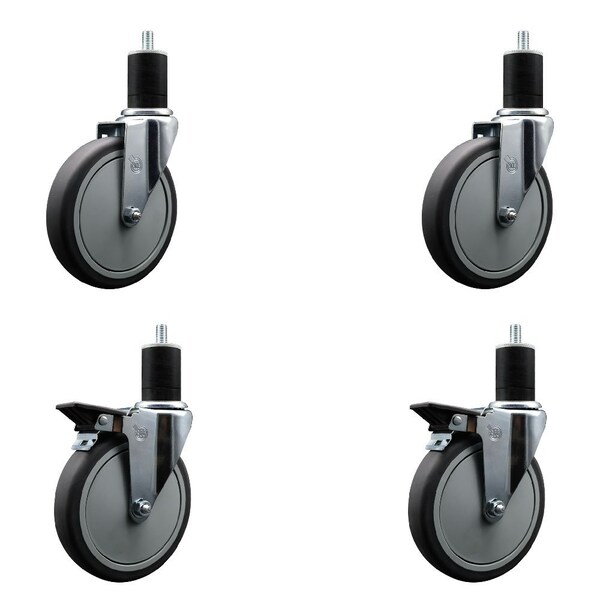 6'' Thermoplastic Rubber Wheel Swivel 1-3/4'' Expanding Stem Caster Set 2 Brakes, 4PK